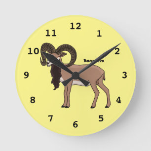 Reloj Redondo Mediano Mouflon goat illustration