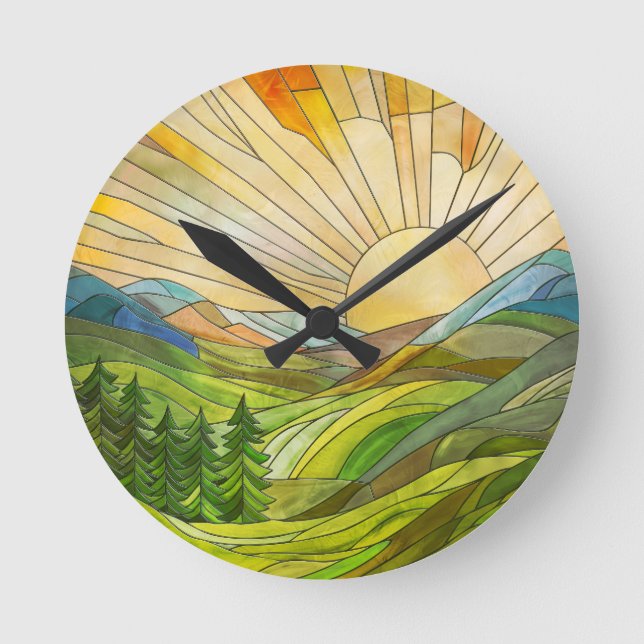 Reloj Redondo Mediano Mountain Sunrise Mosaic Digital Art (Anverso)