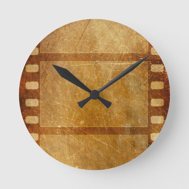 RELOJ REDONDO MEDIANO MOVIE REEL ANTIGUO MOVIMIENTO GRUNGE GOLD BACKGROU (Anverso)