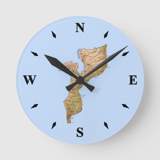 Reloj Redondo Mediano Mozambique Map Clock (Anverso)