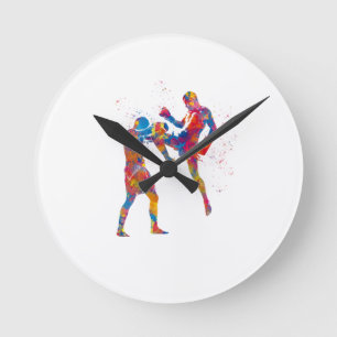 Reloj Redondo Mediano Muay thai fighter in watercolor