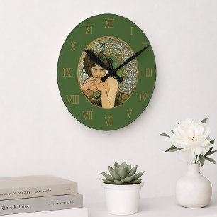 Reloj Redondo Mediano Mucha Seductora Verde Esmeralda Vintage Elegante