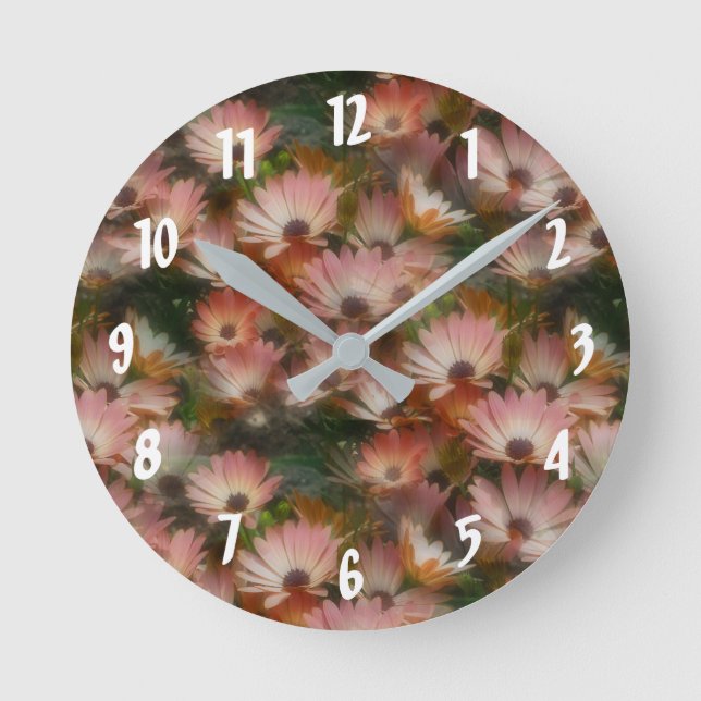Reloj Redondo Mediano Muchas Flores De Daisy Africanas Rosadas (Anverso)