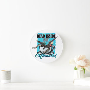 Reloj Redondo Mediano Muerto Dentro Pero Café Cafeado Amo Skeleton