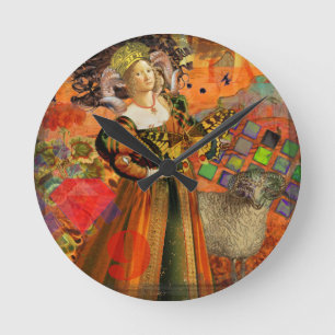 Reloj Redondo Mediano Mujer de Aries Naranja: Collage de Arte Antiguo de