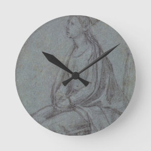 Reloj Redondo Mediano Mujer sentada, c.1514 (tiza blanca y negra sobre a
