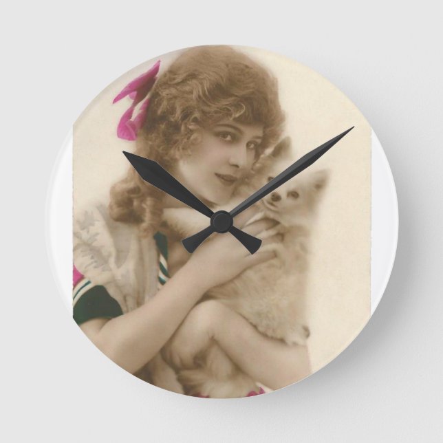 Reloj Redondo Mediano Mujer y perro antiguos del Victorian de la foto (Anverso)
