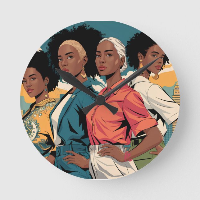 Reloj Redondo Mediano Mujeres empoderadas en la moda urbana (Anverso)