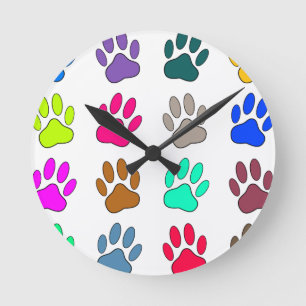 Reloj Redondo Mediano Multicolored Dog Paw Print Pattern