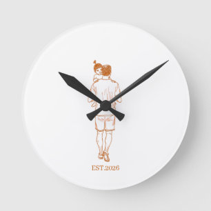 Reloj Redondo Mediano Mundial de Neon Personalizado Papá e Hija