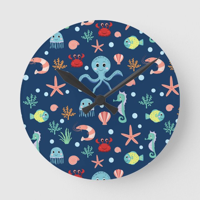 Reloj Redondo Mediano Mundo Marino (Anverso)