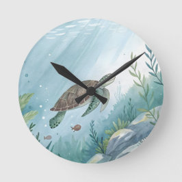 Reloj Redondo Mediano Mundo submarino con tortuga
