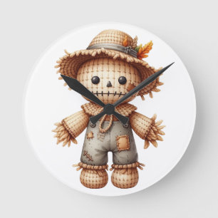 Reloj Redondo Mediano Muñeco de Ganchillo Lindo Espantapájaros