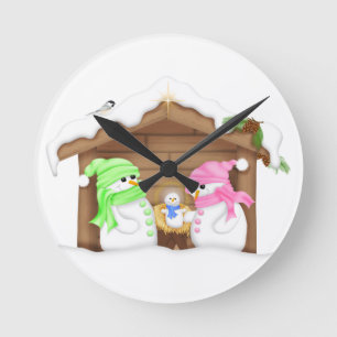 Reloj Redondo Mediano Muñeco de nieve de Navidad mono