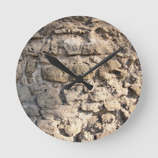 Reloj Redondo Mediano Muro de piedra de grandes piedras ásperas gris (Anverso)