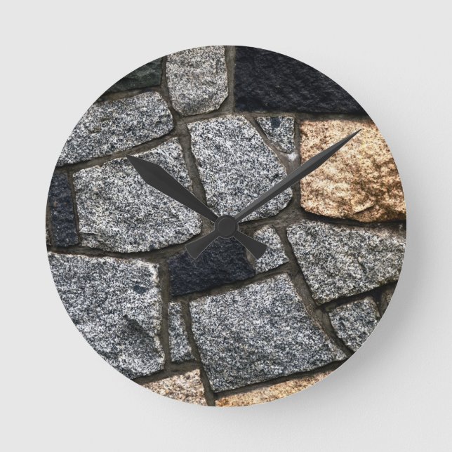 Reloj Redondo Mediano Muro texturizado de piedra gris (Anverso)