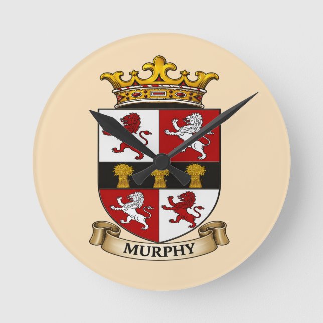 Reloj Redondo Mediano Murphy Family Coat of Arms Round Clock (Anverso)