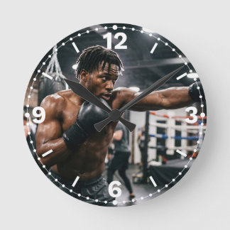 Reloj Redondo Mediano Muscular Male Boxer Punching Gym Decor