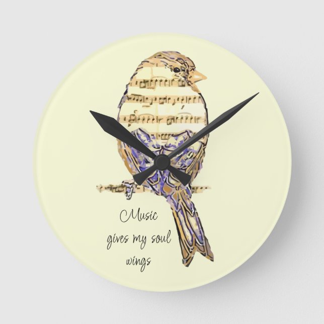 Reloj Redondo Mediano  Music gives my soul wings Sparrow Bird (Anverso)