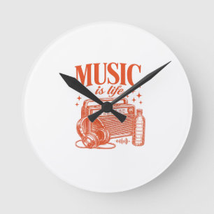 Reloj Redondo Mediano Music Is Life Vintage Design