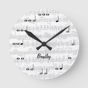 Reloj Redondo Mediano Music Notes with Sheet Music White