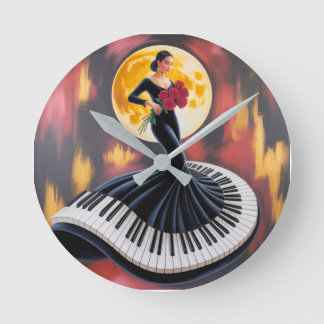 Reloj Redondo Mediano Música de Piano Elegante Diseño Artístico Femenino