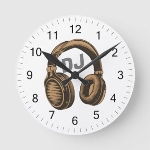 Reloj Redondo Mediano Música DJ Auriculares blancos