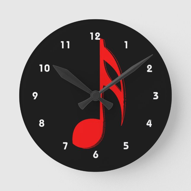 Reloj Redondo Mediano música negra roja design.png de la octava nota (Anverso)
