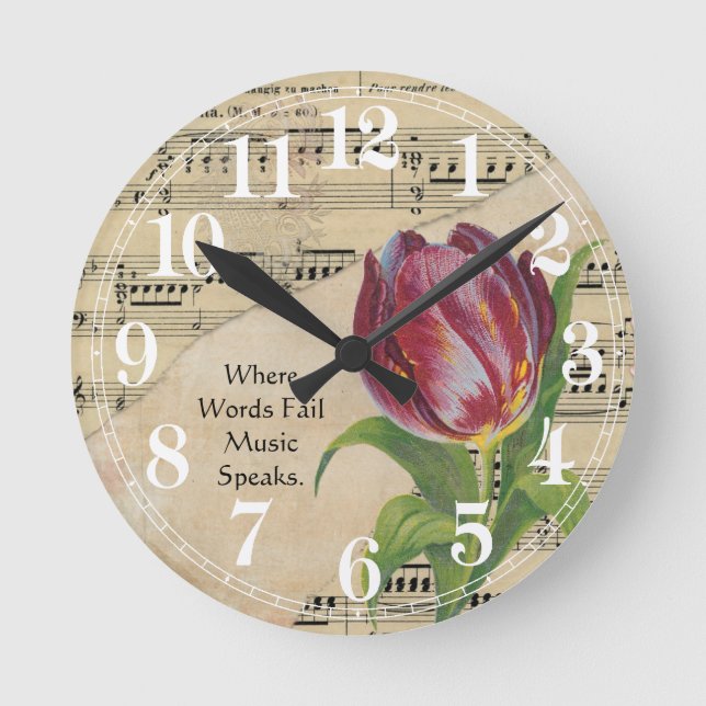 Reloj Redondo Mediano Música y tulipán (Anverso)