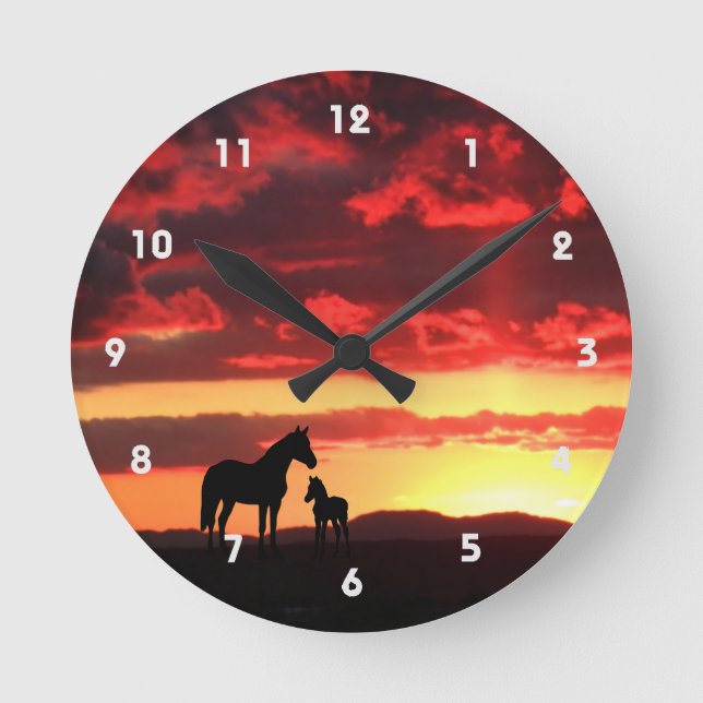 Reloj Redondo Mediano Mustang Mare salvaje y Silhouette de comidas con p (Anverso)