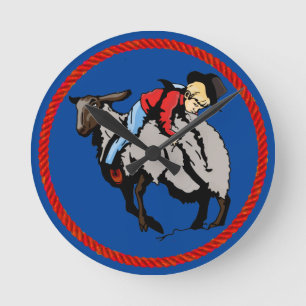 Reloj Redondo Mediano Mutton Busting hacia atrás Cowboy