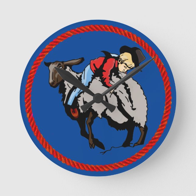 Reloj Redondo Mediano Mutton Busting hacia atrás Cowboy (Anverso)