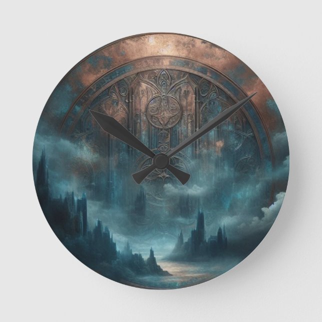 Reloj Redondo Mediano Mystic Gothic Steampunk Art - Blue Copper Patina  (Anverso)