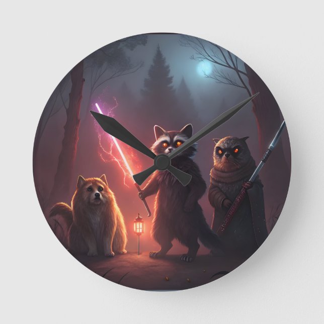 Reloj Redondo Mediano Mystical Forest Battle Animals Art (Anverso)