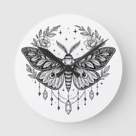 Reloj Redondo Mediano Mystical Gothic Moth Botanical Celestial Line Art