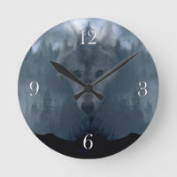 Mystical Gray Wolf Spirit Willife Art Clock