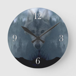 Reloj Redondo Mediano Mystical Gray Wolf Spirit Willife Art Clock