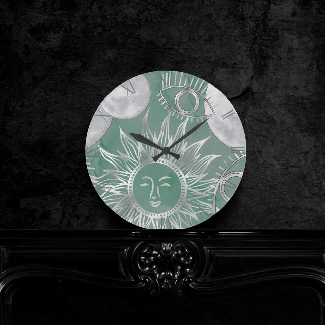 Reloj Redondo Mediano Mystique solar | Duste Green Silver Moon Stars Sun (Subido por el creador)