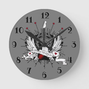 Reloj Redondo Mediano Nacido en Rock & Roll Guitar Rockabilly Tattoo Sty
