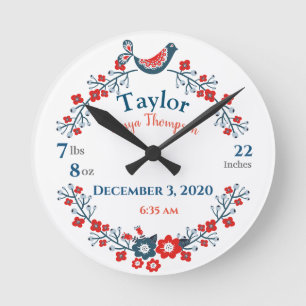 Reloj Redondo Mediano Nacimientos Nacidos Estatales Rótulo Azul y Rojo L