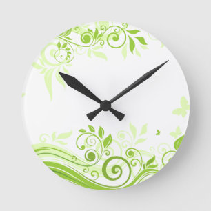 Reloj Redondo Mediano Nadaciones florales en tonos de verde fresco