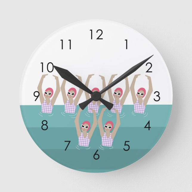 Reloj Redondo Mediano Nadadores artísticos | Arte de diseño de natación  (Anverso)