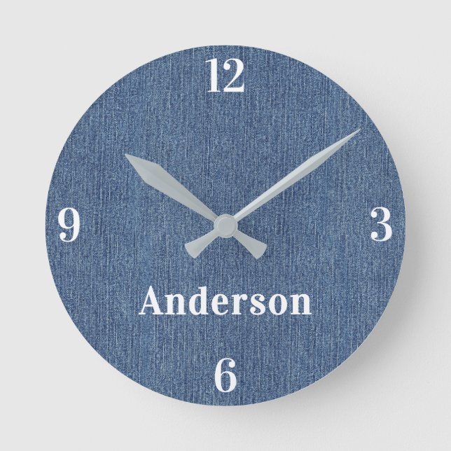 Reloj Redondo Mediano Name || Home Office Classic Blue Denim Print 8-in (Anverso)