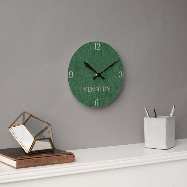 Reloj Redondo Mediano Name || Home Office Classic Green Denim Print 8-in (Oficina)