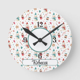Reloj Redondo Mediano Name, Snowman Hearts Candy Pattern 8-in Acrylic
