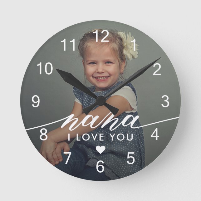 Reloj Redondo Mediano Nana I love You Elegant Photo (Anverso)