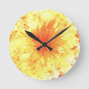 Reloj Redondo Mediano Naranja Amarillo Abstracto Arte Acuarela Flor Lava