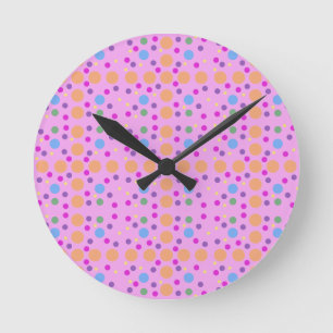 Reloj Redondo Mediano Naranja azul amarillo rosa puntos verdes