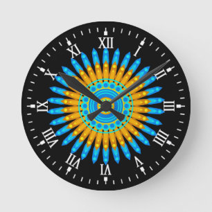 Reloj Redondo Mediano Naranja azul geométrico Mandala Design-68567