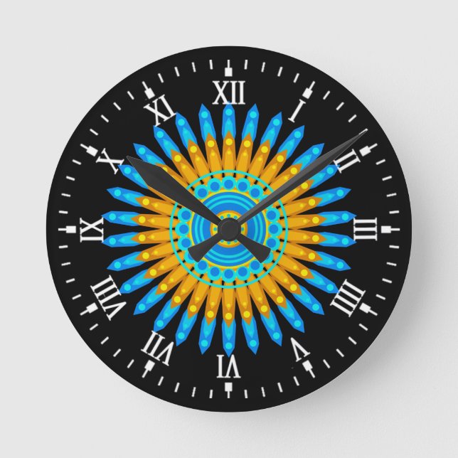 Reloj Redondo Mediano Naranja azul geométrico Mandala Design-68567 (Anverso)